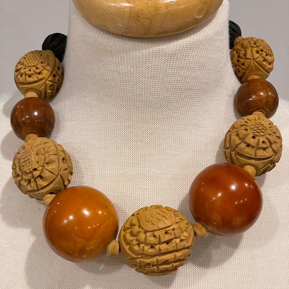 Funky Large carved wood or nut Necklace